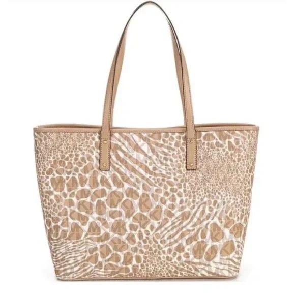 Michael Kors Carter Signature Animal Print Semi Lux Open Tote Handbag NWT
